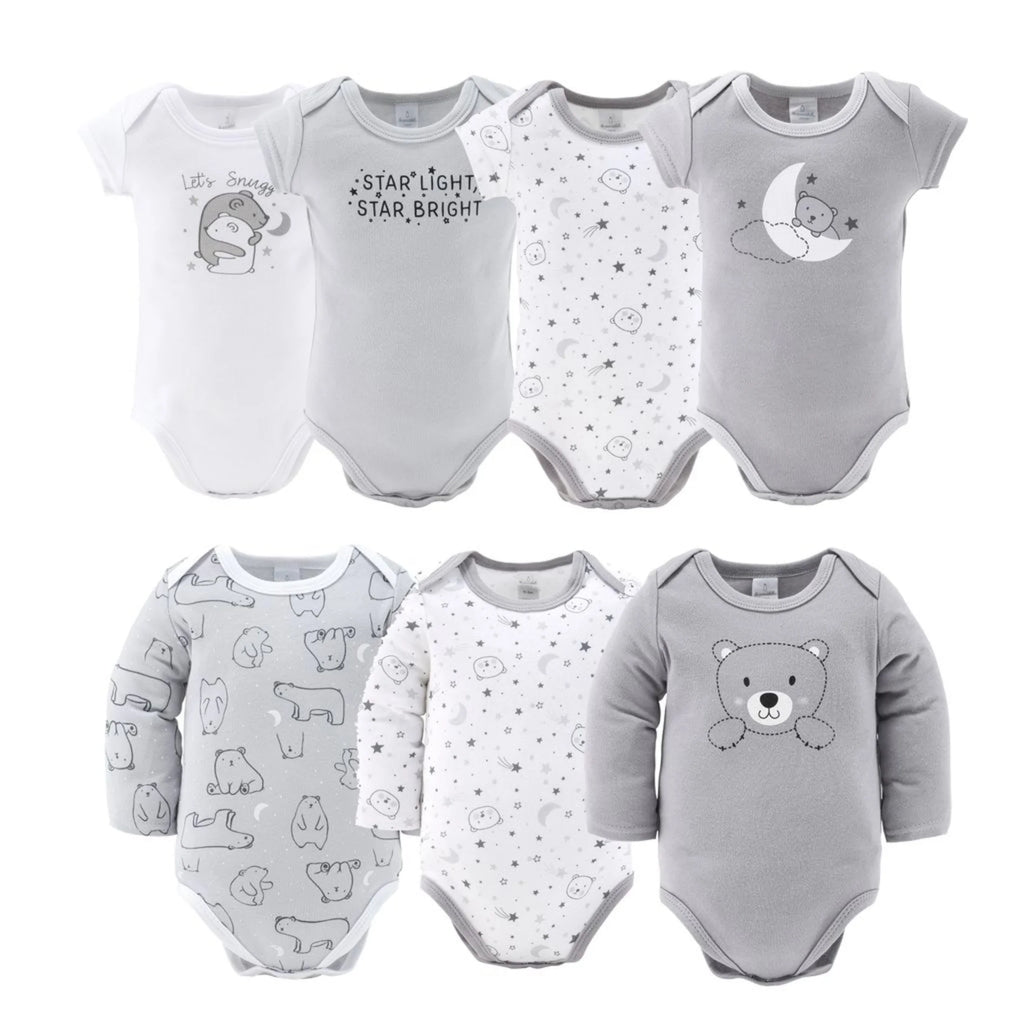 Newborn Baby Layette Gift Set for Baby Boys and Girls, Shower Gift Essentials, Grey and White Celestial Bears