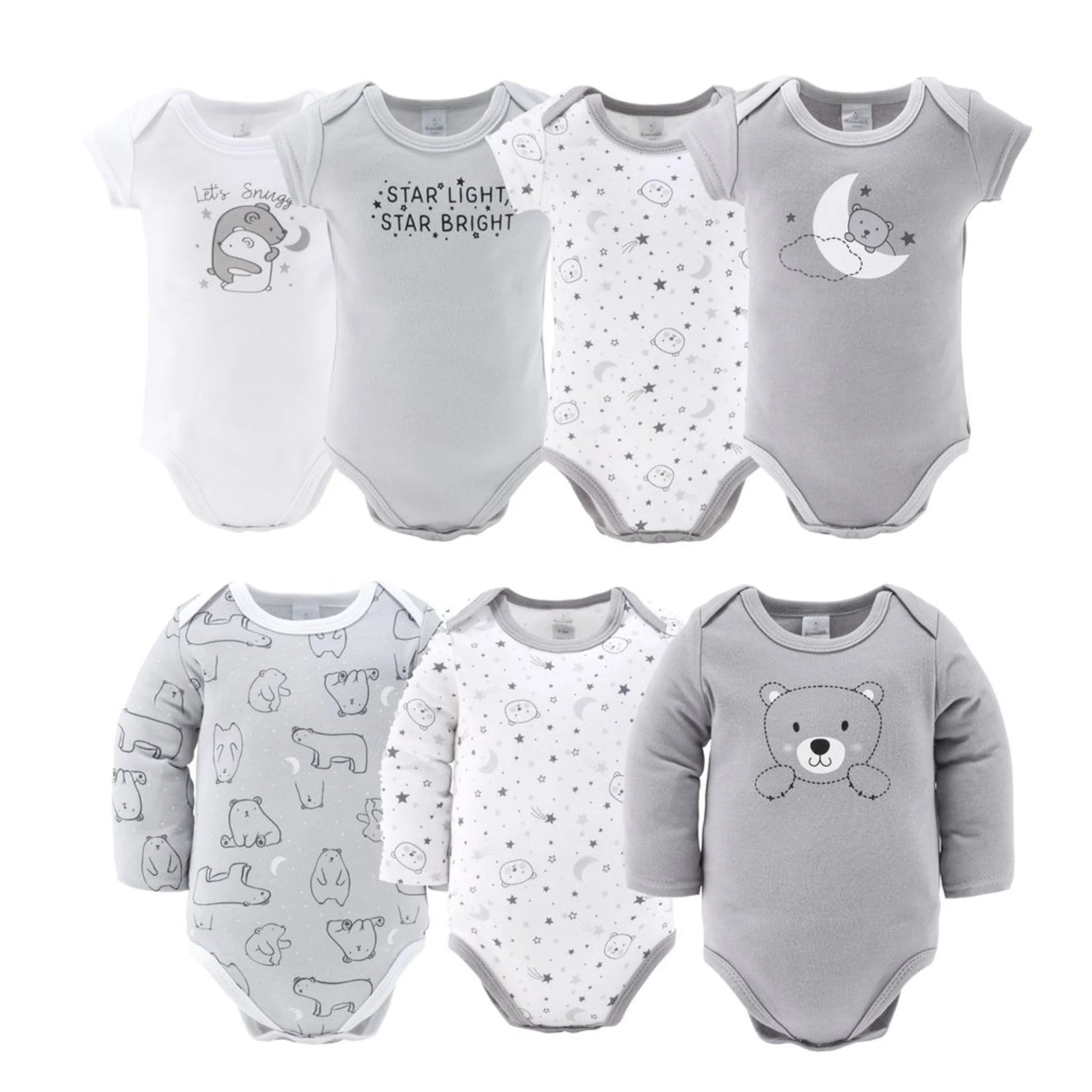 Newborn Baby Layette Gift Set for Baby Boys and Girls, Shower Gift Essentials, Grey and White Celestial Bears