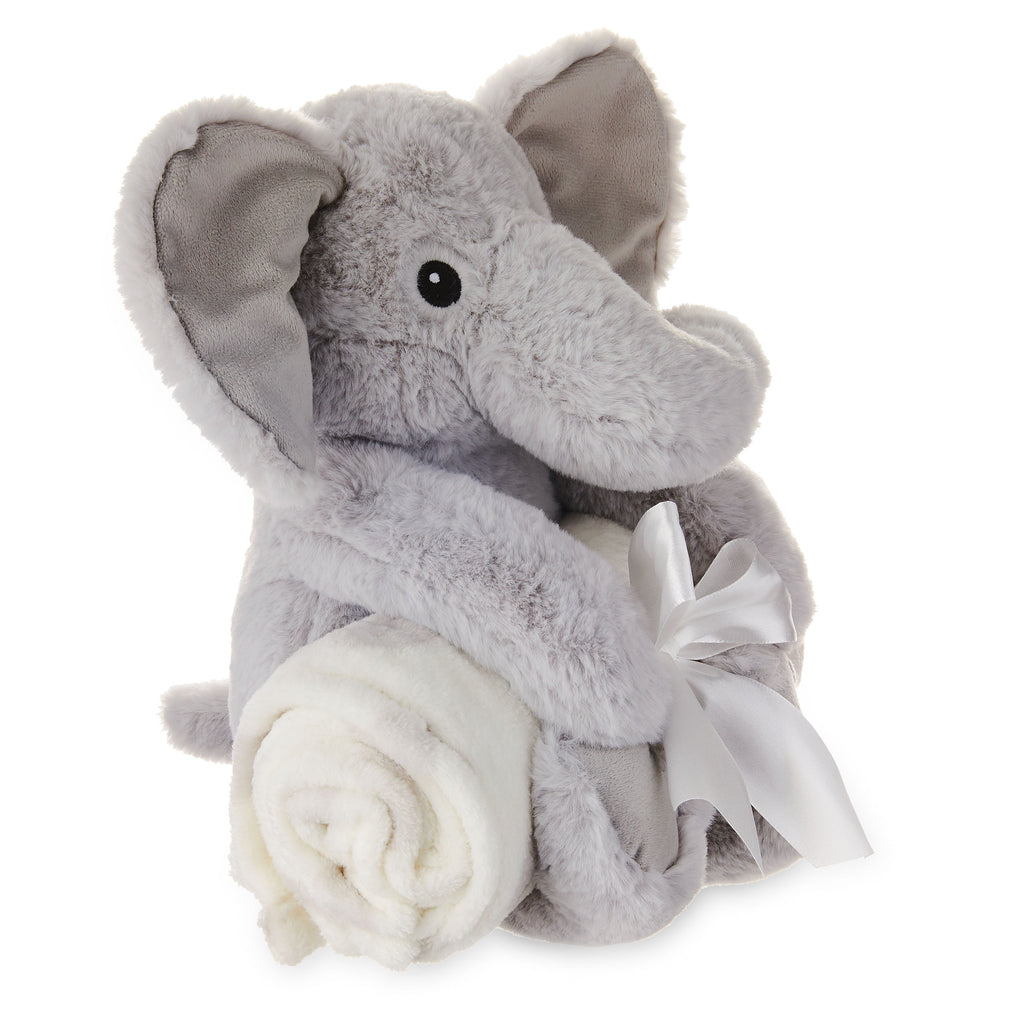 Baby & Toddler White & Gray Dots Blanket and Plush Elephant Toy Set for Baby, Unisex