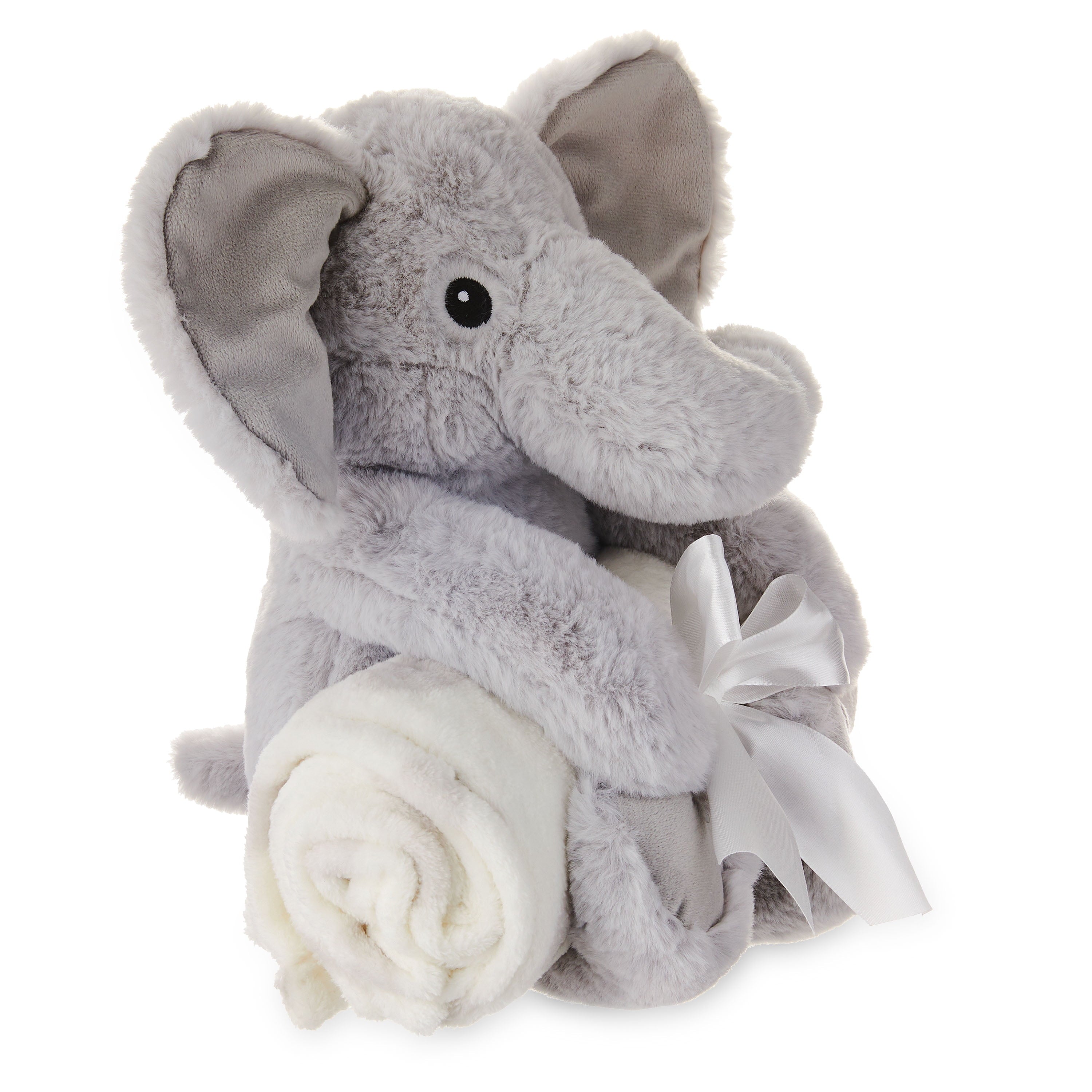 Baby & Toddler White & Gray Dots Blanket and Plush Elephant Toy Set for Baby, Unisex