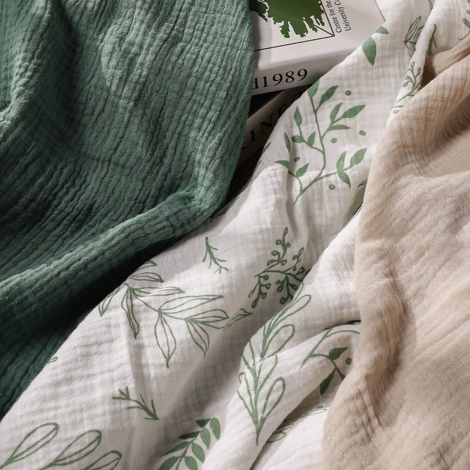 3-Pack Muslin Organic Cotton Swaddle Blankets for Newborn Infant Boys Girls 38"X40", Eucalyptus