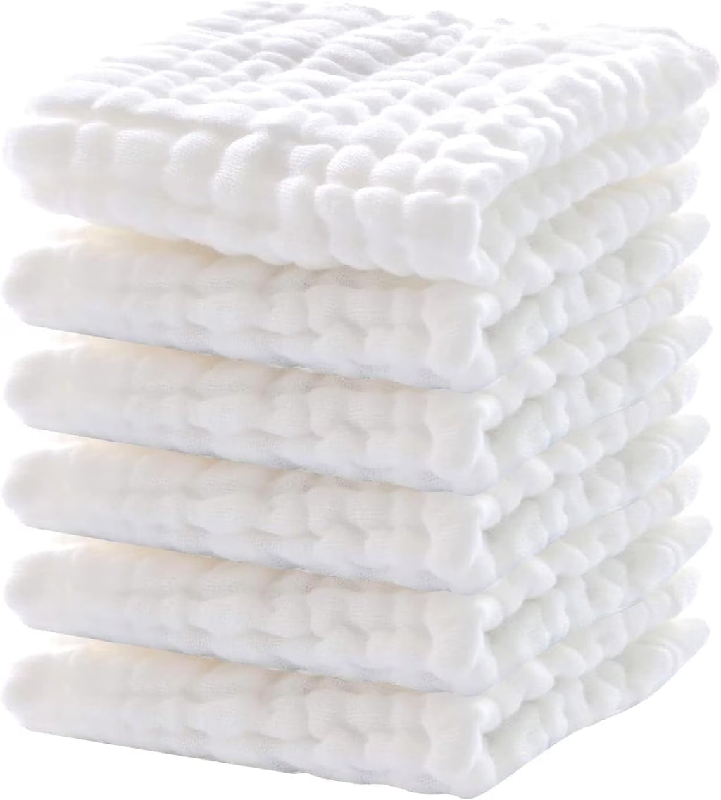 6 Pack Muslin Burp Cloths 10" X 10" ,100% Cotton Baby Washcloths, Extra Soft and Absorbent,Newborn Milk Spit up Rags for Boys Girls