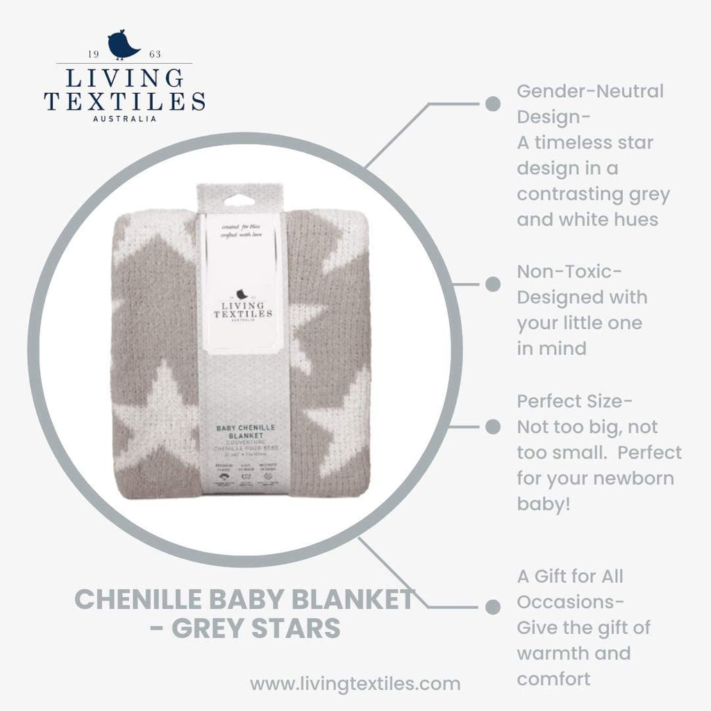 Grey Stars Chenille Soft Baby Blanket Reversible Premium Cozy Fabric for Best Comfort - for Infant,Toddler,Newborn,Nursery,Boy,Girl,Unisex,Throw,Crib,Stroller,Gift, Grey Stars 40X30