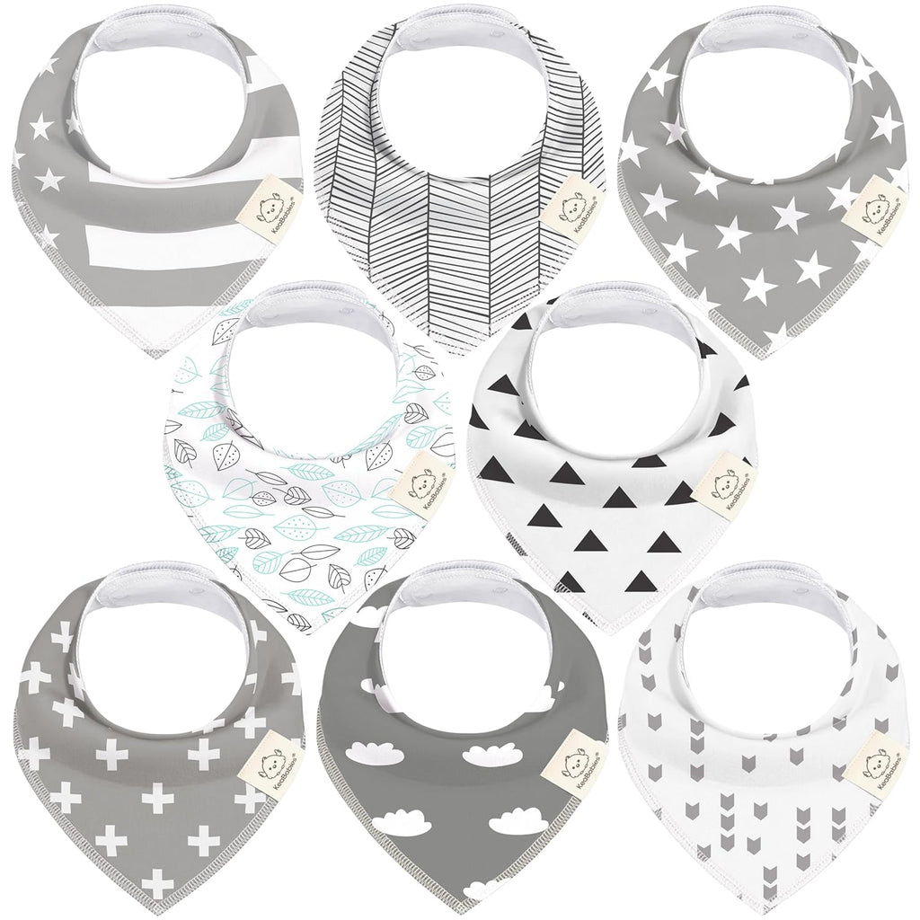 8-Pack Organic Baby Bandana Bibs for Boys, Girls - Super Absorbent Triangle Baby Bibs for Drooling and Teething Infant, 100% Cotton Extra Soft for Newborn, Infant 0-36 Months (Grayscape)