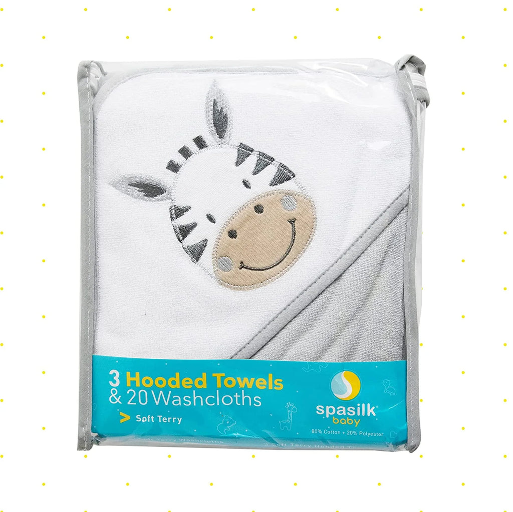 Bath Hooded Towels & Washcloths Set for Babies, 23-Piece Gift Set, White Zebra