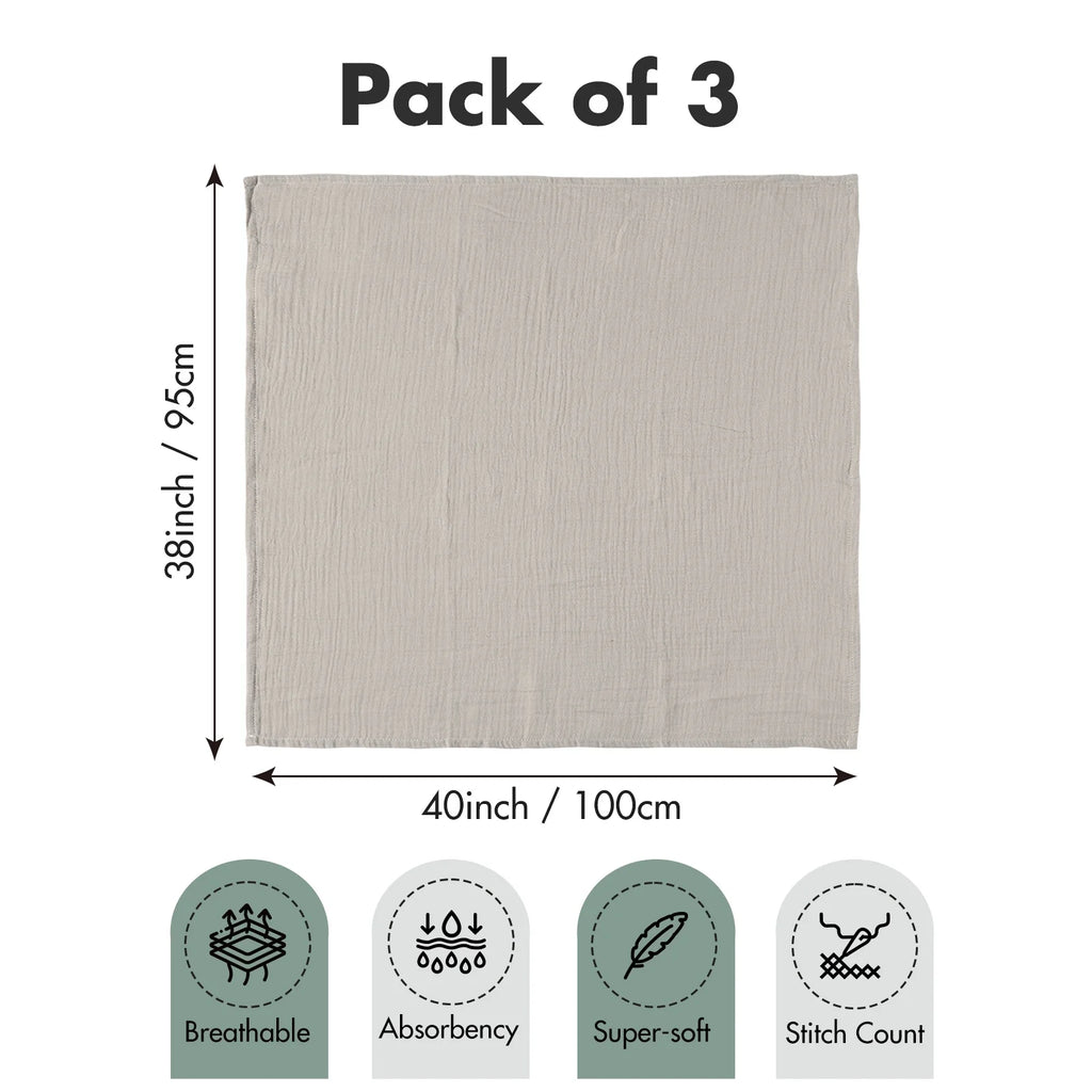 3-Pack Muslin Organic Cotton Swaddle Blankets for Newborn Infant Boys Girls 38"X40", Eucalyptus