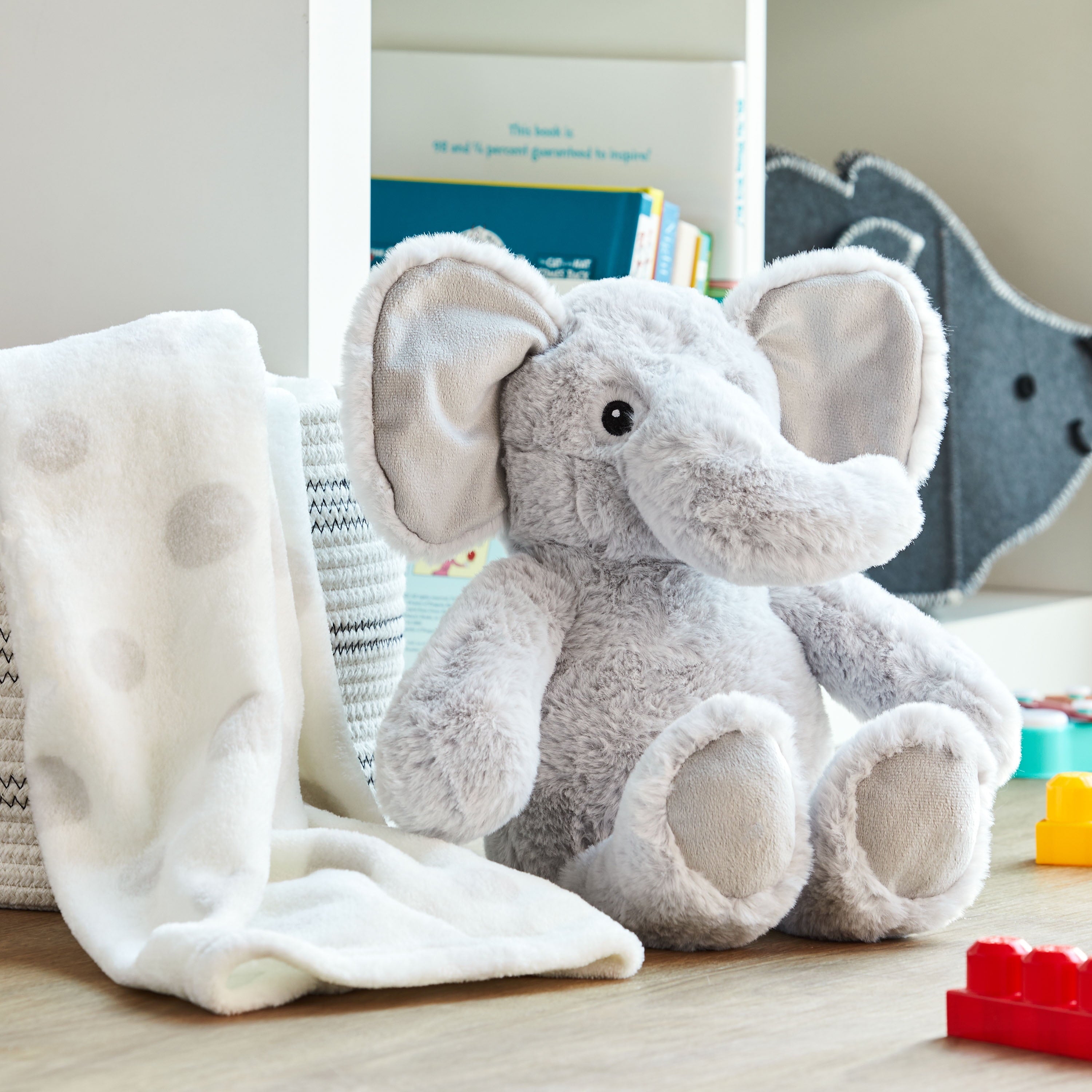 Baby & Toddler White & Gray Dots Blanket and Plush Elephant Toy Set for Baby, Unisex