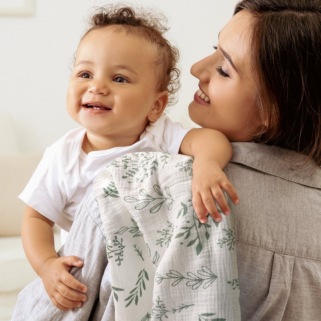 3-Pack Muslin Organic Cotton Swaddle Blankets for Newborn Infant Boys Girls 38"X40", Eucalyptus