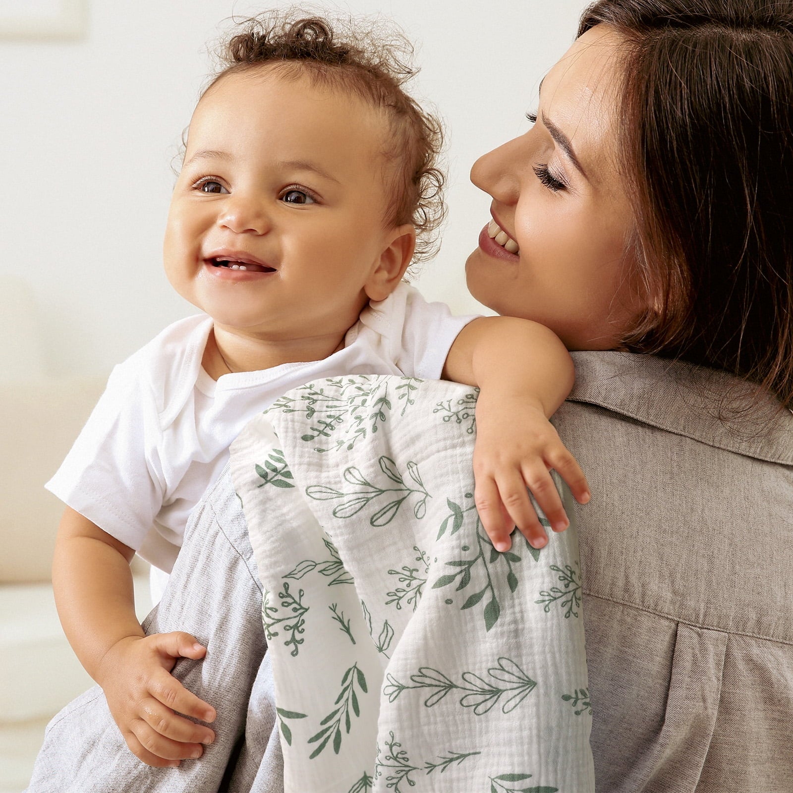 3-Pack Muslin Organic Cotton Swaddle Blankets for Newborn Infant Boys Girls 38"X40", Eucalyptus