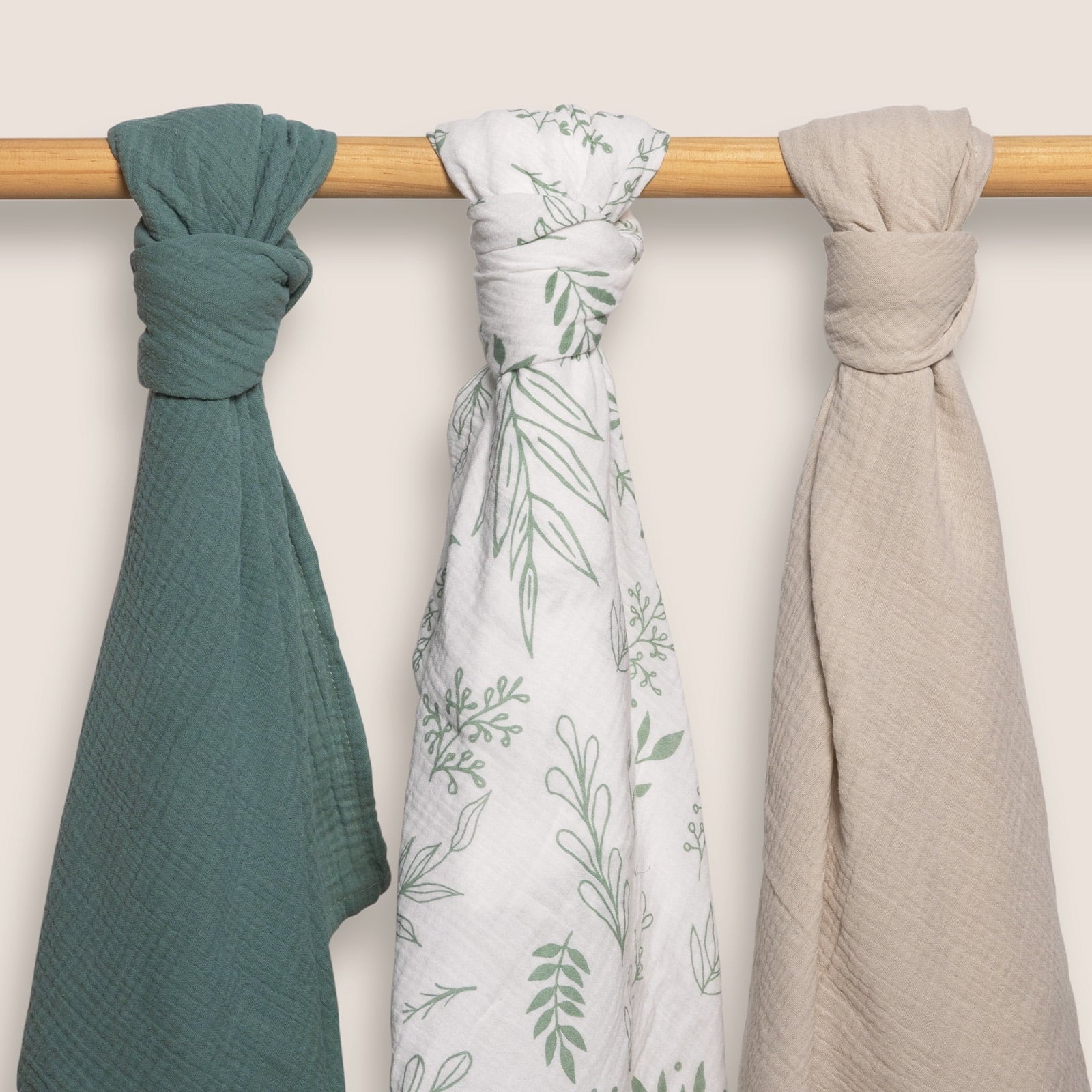 3-Pack Muslin Organic Cotton Swaddle Blankets for Newborn Infant Boys Girls 38"X40", Eucalyptus