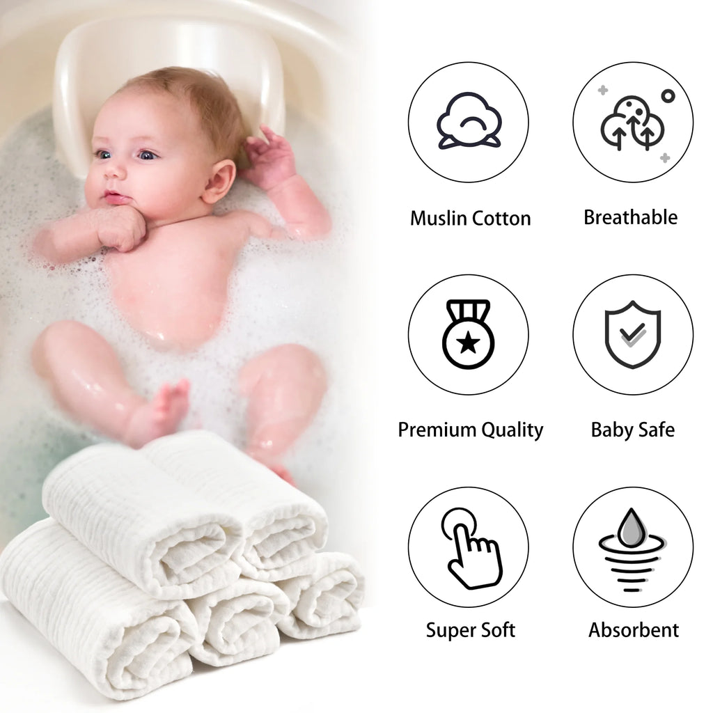 6 Pack Muslin Burp Cloths 10" X 10" ,100% Cotton Baby Washcloths, Extra Soft and Absorbent,Newborn Milk Spit up Rags for Boys Girls