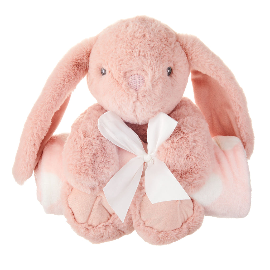 Baby & Toddler Pink & White Hearts Blanket and Plush Bunny Toy Set for Baby, Unisex