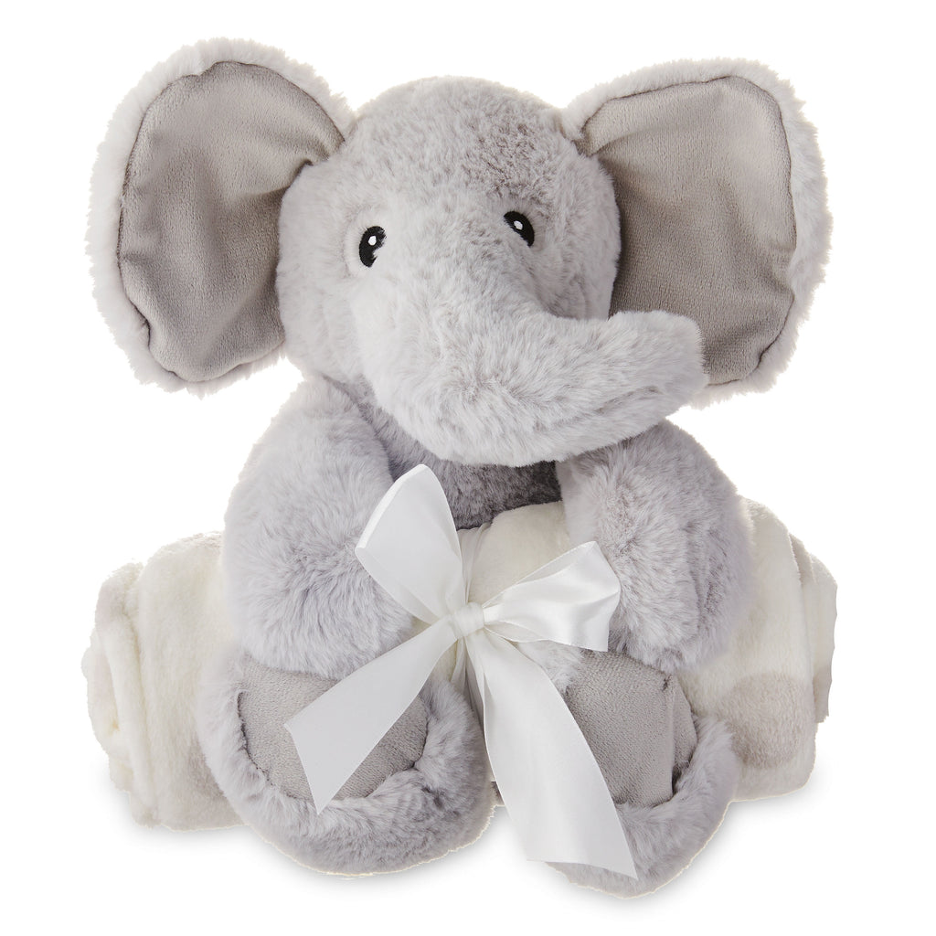 Baby & Toddler White & Gray Dots Blanket and Plush Elephant Toy Set for Baby, Unisex