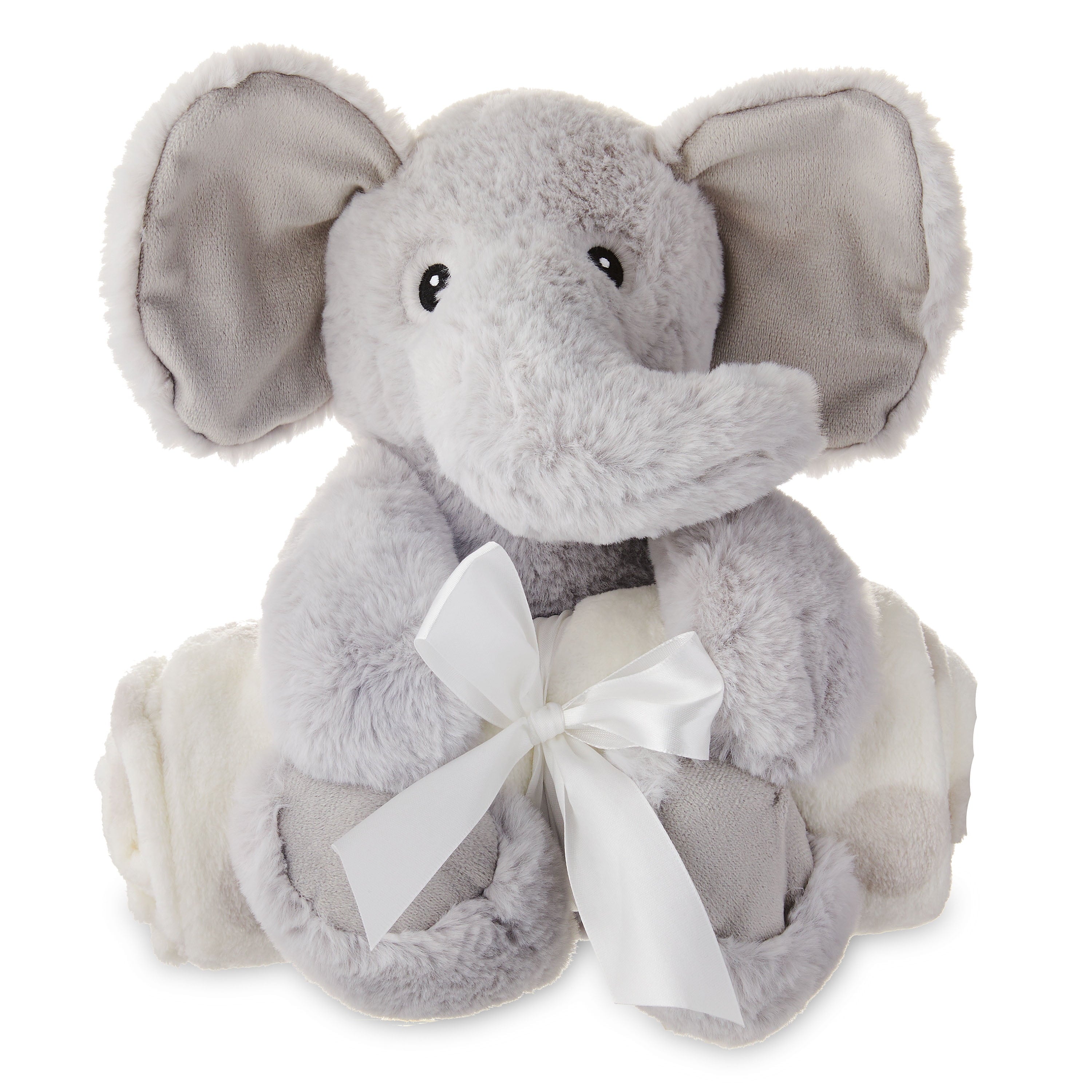Baby & Toddler White & Gray Dots Blanket and Plush Elephant Toy Set for Baby, Unisex