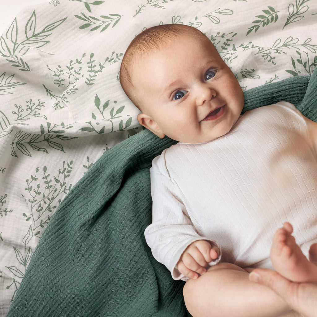 3-Pack Muslin Organic Cotton Swaddle Blankets for Newborn Infant Boys Girls 38"X40", Eucalyptus