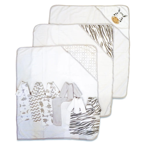 Bath Hooded Towels & Washcloths Set for Babies, 23-Piece Gift Set, White Zebra