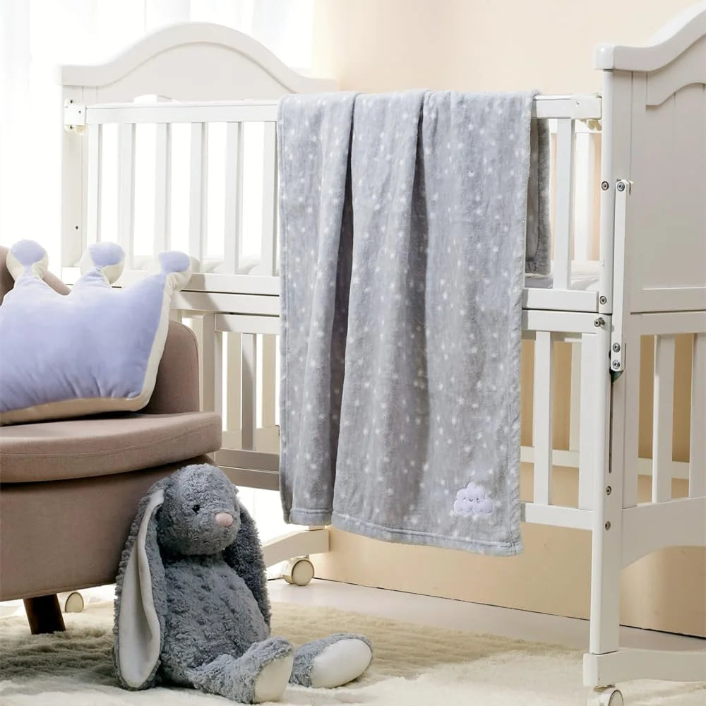 Baby Gift Set Storage Basket with Baby Blanket,Security Blanket,Taggie,Gift Bag with Ribbon,Grey,Unisex,4Items