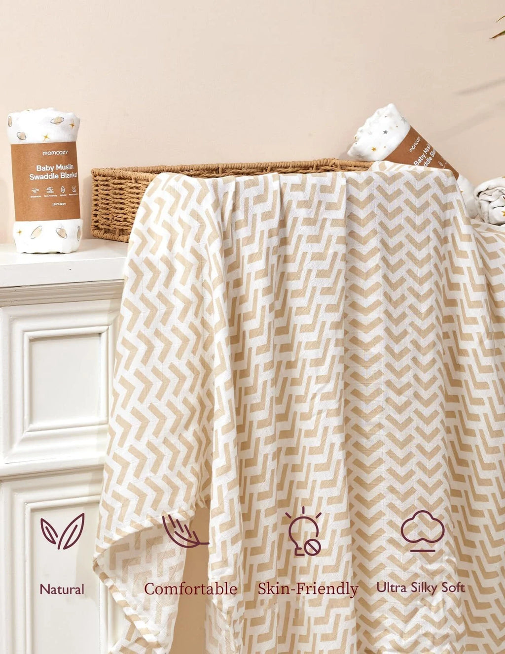 Muslin Swaddle Blankets, 4 Pack, Breathable 2-Layer Gauze Large 47'' X 47'' Baby Swaddling Receiving Blanket Wraps for Newborn Boys Girls, Star