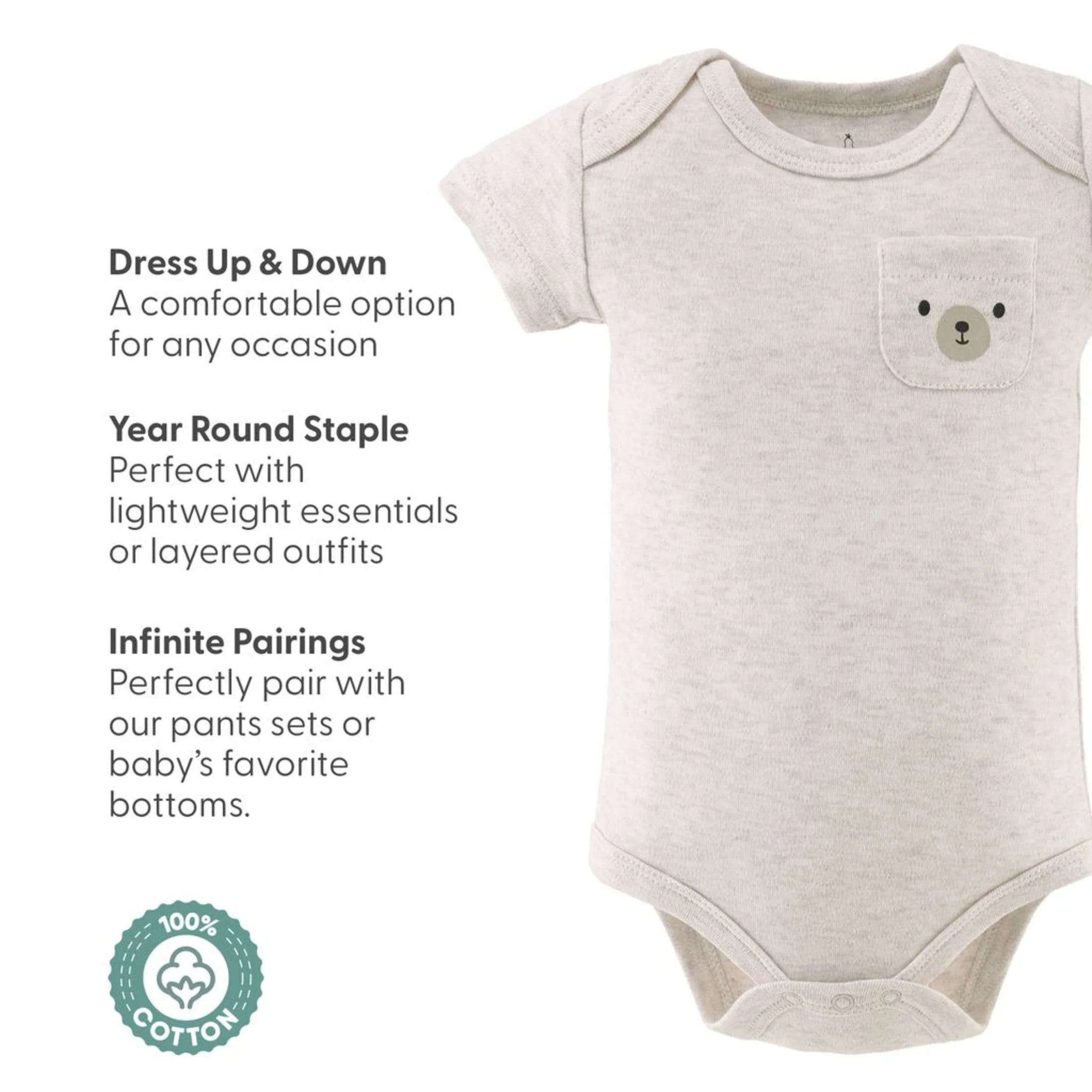 Baby Bodysuit Pack with Safari Design, Unisex Baby Clothes for Newborns, 4-Pack